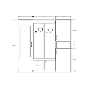 Vestiyer & Portmanto V-06 (210cm) Beyaz - Antrasit