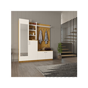 Vestiyer & Portmanto V-03 (180cm) Beyaz - Ceviz
