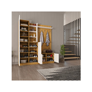 Vestiyer & Portmanto V-03 (180cm) Beyaz - Ceviz