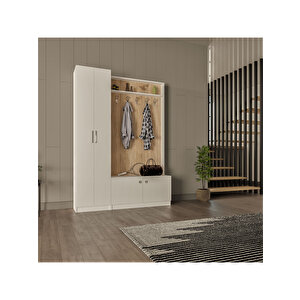 Vestiyer & Portmanto V-01 (150cm) Sonomo-Beyaz