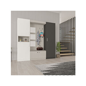 Vestiyer & Portmanto V-05 (210cm) Beyaz - Antrasit