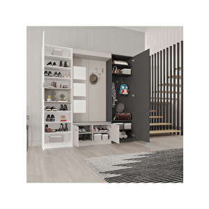 Vestiyer & Portmanto V-05 (210cm) Beyaz - Antrasit
