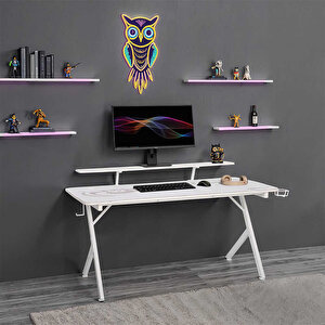 Ryze Castle Karbon Fiber Rgb Gaming Masası - Beyaz 160x80x76 Cm