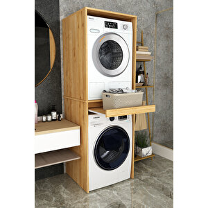 Asra Trend %100 Mdf Çekmeceli Banyo Dolabı Çamaşır Makinesi+kurutma Makinesi Dolabı Bd-05 Safir Meşe