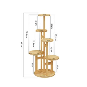 Digithome Bambu Yuvarlak Form 5 Raflı Saksılık Saksı Standı Çiçeklik Organizer Db-0036