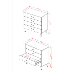 Asra Trend %100 Mdflam 4 Çekmeceli̇ Şi̇fonyer 90cm