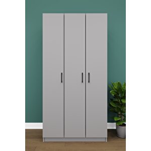 Asra Trend MDF 3 Kapaklı Gardırop - 90×180×45cm, 5 Raflı Düzenleyici Çok Amaçlı Dolap, G-07 Kül Gri