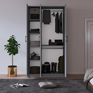 %100 Mdflam 3 Kapaklı Gardrop 90cm G-07 Kül Gri