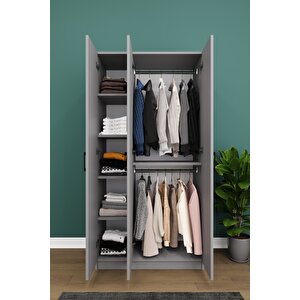Asra Trend MDF 3 Kapaklı Gardırop - 90×180×45cm, 5 Raflı Düzenleyici Çok Amaçlı Dolap, G-07 Kül Gri