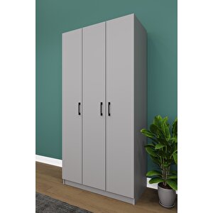 Asra Trend MDF 3 Kapaklı Gardırop - 90×180×45cm, 5 Raflı Düzenleyici Çok Amaçlı Dolap, G-07 Kül Gri
