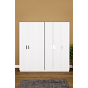 Asra Trend MDF 6 Kapaklı Gardırop - 180×180×45cm, 10 Raflı Düzenleyici Çok Amaçlı Dolap, G-06 Beyaz