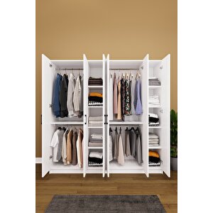 Asra Trend MDF 6 Kapaklı Gardırop - 180×180×45cm, 10 Raflı Düzenleyici Çok Amaçlı Dolap, G-06 Beyaz