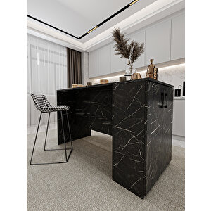 %100 Mdflam 150cm Dolaplı Yüksek Mutfak Adası Yemek Ve Bar Masası Ma-04 Royal Mermer