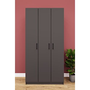 Asra Trend MDF 3 Kapaklı Gardırop - 90×180×45cm, 5 Raflı Düzenleyici Çok Amaçlı Dolap, G-07 Koyu Gri
