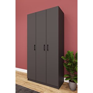 Asra Trend MDF 3 Kapaklı Gardırop - 90×180×45cm, 5 Raflı Düzenleyici Çok Amaçlı Dolap, G-07 Koyu Gri