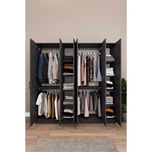 Asra Trend MDF 6 Kapaklı Gardırop - 180×180×45cm, 10 Raflı Düzenleyici Çok Amaçlı Dolap, G-06 Koyu Gri