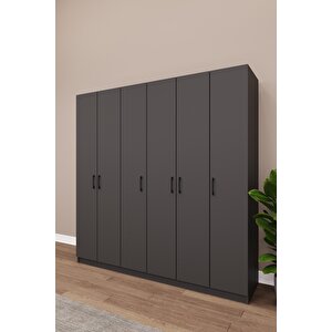 Asra Trend MDF 6 Kapaklı Gardırop - 180×180×45cm, 10 Raflı Düzenleyici Çok Amaçlı Dolap, G-06 Koyu Gri
