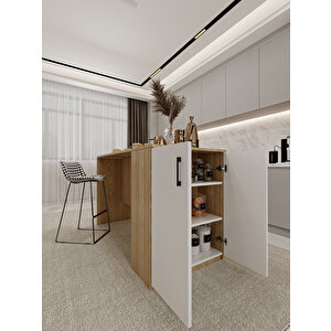 %100 Mdflam 150cm Dolaplı Yüksek Mutfak Adası Yemek Ve Bar Masası Ma-04