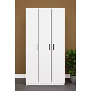 Asra Trend MDF 3 Kapaklı Gardırop - 90×180×45cm, 5 Raflı Düzenleyici Çok Amaçlı Dolap, G-07 Beyaz