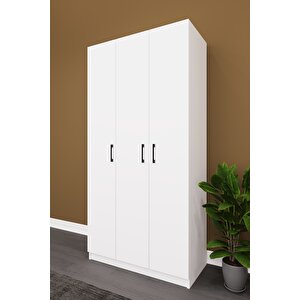 Asra Trend MDF 3 Kapaklı Gardırop - 90×180×45cm, 5 Raflı Düzenleyici Çok Amaçlı Dolap, G-07 Beyaz