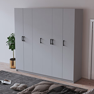 %100 Mdflam 6 Kapaklı 180cm Gardrop G-06 G-06 Kül Gri