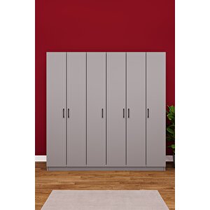Asra Trend MDF 6 Kapaklı Gardırop - 180×180×45cm, 10 Raflı Düzenleyici Çok Amaçlı Dolap, G-06 Kül Gri