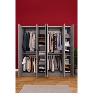 Asra Trend MDF 6 Kapaklı Gardırop - 180×180×45cm, 10 Raflı Düzenleyici Çok Amaçlı Dolap, G-06 Kül Gri