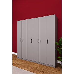 Asra Trend MDF 6 Kapaklı Gardırop - 180×180×45cm, 10 Raflı Düzenleyici Çok Amaçlı Dolap, G-06 Kül Gri