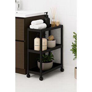 Flex Elite Pro 3 Katlı Mat Siyah Tekerlekli Çok Amaçlı Raf Ünitesi – Banyo, Mutfak & Organizer - S-81.1