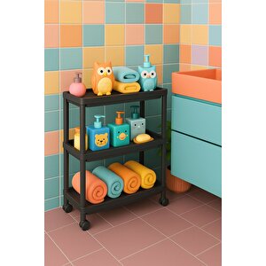 Flex Elite Pro 3 Katlı Mat Siyah Tekerlekli Çok Amaçlı Raf Ünitesi – Banyo, Mutfak & Organizer - S-81.1