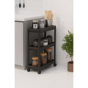 Flex Elite Pro 3 Katlı Mat Siyah Tekerlekli Çok Amaçlı Raf Ünitesi – Banyo, Mutfak & Organizer - S-81.1