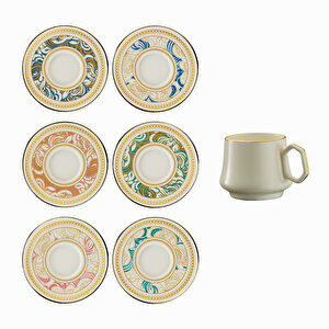 1453 Şal Geometrik Gold 12 Parça 6 Kişilik Kahve Fincan Takımı 90 Ml