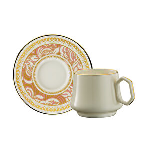 1453 Şal Geometrik Gold 12 Parça 6 Kişilik Kahve Fincan Takımı 90 Ml