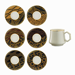 1453 Kariye Double Geometrik Gold 12 Parça 6 Kişilik Kahve Fincan Takımı 120 Ml