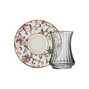 1453 Desen Yağmuru Optik 12 Parça 6 Kişilik Çay Seti 110 Ml