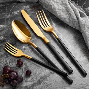 Soho Prestige Gold 24 Parça 6 Kişilik Siyah Çatal Kaşık Bıçak Takımı
