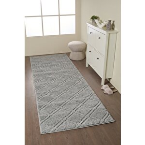 Yumuşak Peluş Tüylü İskandinav Desenli Kabarık Bukleli Gri Renkli Halı 80x250 cm