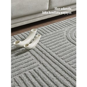 Yumuşak Peluş Tüylü İskandinav Desenli Kabarık Bukleli Gri Renkli Halı
