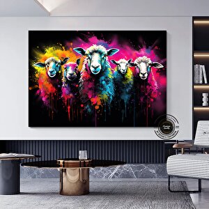 Beş Renkli Koyun Posteri – Renkli Hayvan Duvar Sanatı, Hediye 90x180 cm