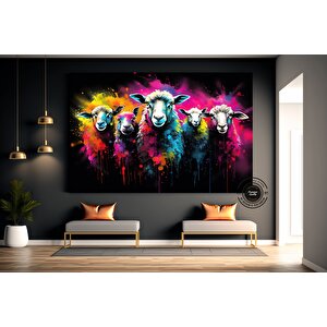 Beş Renkli Koyun Posteri – Renkli Hayvan Duvar Sanatı, Hediye 90x180 cm