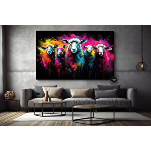 Beş Renkli Koyun Posteri – Renkli Hayvan Duvar Sanatı, Hediye