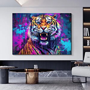Soyut Graffiti Kaplan Kanvas Tablosu; Modern Hayvan Sokak Sanatı; Renkli Poster 80x160 cm