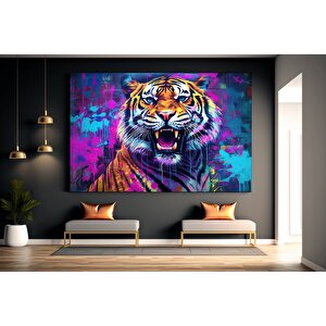 Soyut Graffiti Kaplan Kanvas Tablosu; Modern Hayvan Sokak Sanatı; Renkli Poster 80x160 cm