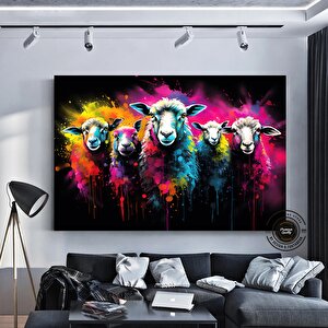 Beş Renkli Koyun Posteri – Renkli Hayvan Duvar Sanatı, Hediye