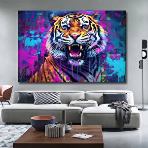 Soyut Graffiti Kaplan Kanvas Tablosu; Modern Hayvan Sokak Sanatı; Renkli Poster 80x150 cm