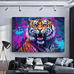 Soyut Graffiti Kaplan Kanvas Tablosu; Modern Hayvan Sokak Sanatı; Renkli Poster