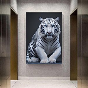 Mavi Gözlü Beyaz Kaplan Kanvas Duvar Sanatı. Kaplan Kanvas Baskısı, Hayvan Sanatı 70x100 cm