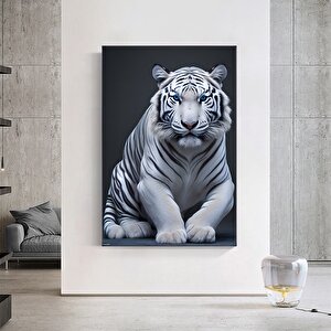 Mavi Gözlü Beyaz Kaplan Kanvas Duvar Sanatı. Kaplan Kanvas Baskısı, Hayvan Sanatı