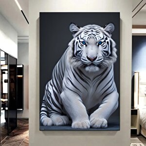 Mavi Gözlü Beyaz Kaplan Kanvas Duvar Sanatı. Kaplan Kanvas Baskısı, Hayvan Sanatı 50x70 cm