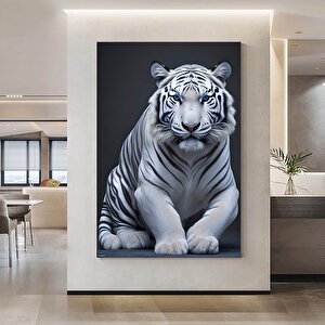 Mavi Gözlü Beyaz Kaplan Kanvas Duvar Sanatı. Kaplan Kanvas Baskısı, Hayvan Sanatı